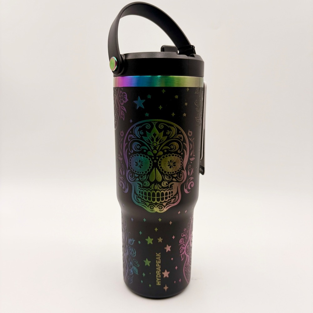 Hydrapeak 40oz Artisan Collection Sugar Skull Tumbler Matte Black Holographic